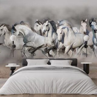 7 Running White Horses Wallpaper Mural