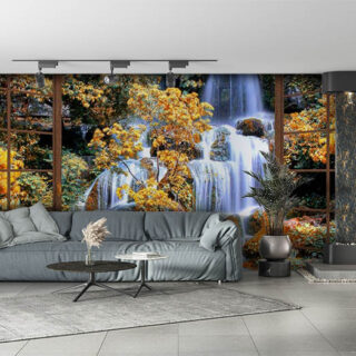 3D Effect Waterfall View From Window Wallpaper