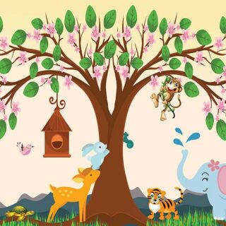 Cute Animals Landscape Playful Kids Wallpaper