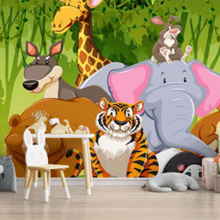 Cute Wild Animals Posing Kids Wallpaper