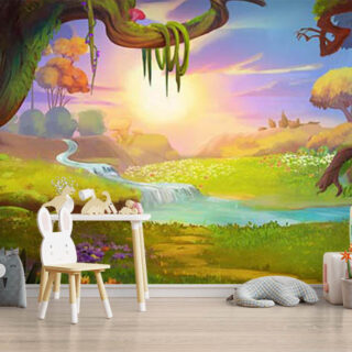 Fantasy Grassland, Hills and River Wallpaper Mural