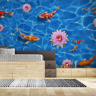 Lotus and Fishes in Water Wallpaper for Wall