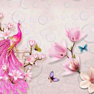 3D Pink Peacock Mural Wallpaper
