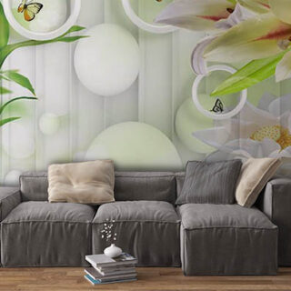 A Wallpaper Mural of Butterflies and White Rings