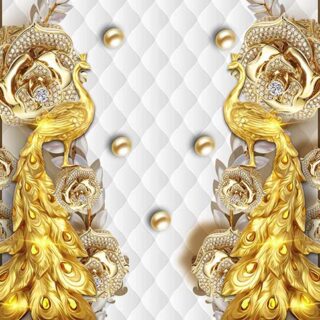 Golden Jewelled Peacocks Wallpaper