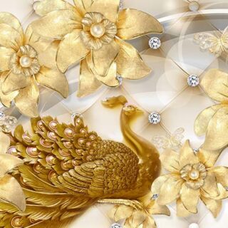 Golden Floral Peacock Wallpaper Mural