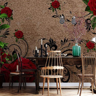 Aesthetic Red Roses on Brown Background Wallpaper for Wall