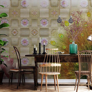 Beautiful Lotus and Peacock 3D Wallpaper Mural