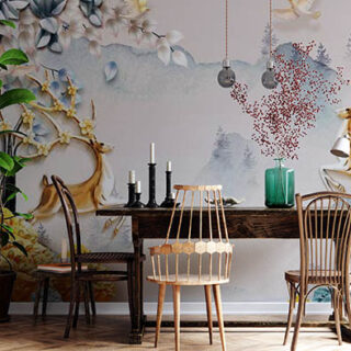 3D Golden Dancing Reindeers Wallpaper Mural