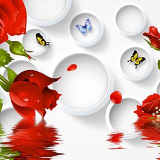 Red Roses in Water With 3D Background Wallpaper for Wall