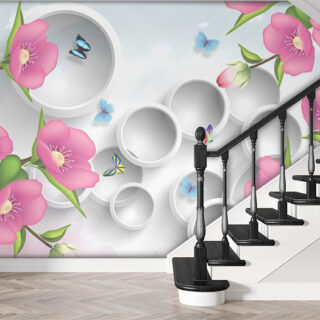 3D Pink Florets and Rings Wallpaper