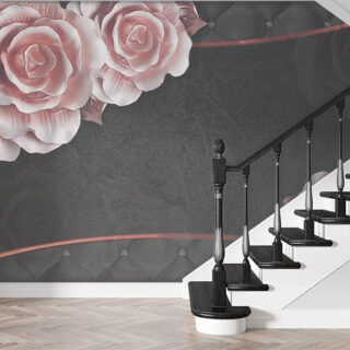 Pastel Pink Roses With Black Background Wall Wallpaper