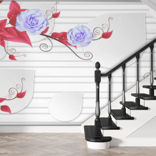 Purple Roses and Red leaves Wallpaper for Wall