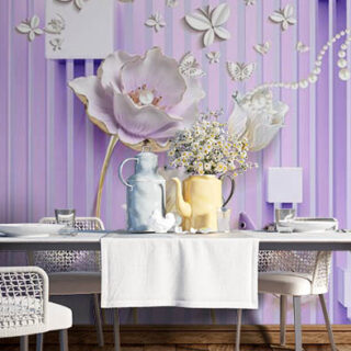 3D Purple and White Floral Wallpaper