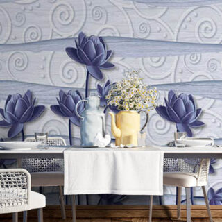3D Purple Flowers Mural Wallpaper