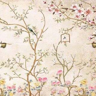 Beige Floral Birdie View Wallpaper
