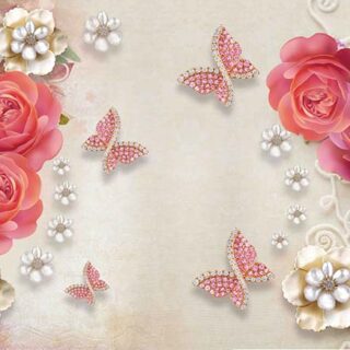 Red Flower and Butterflies Wallpaper