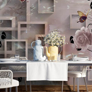 Abstracted Design with Butterflies and Rose Wallpaper
