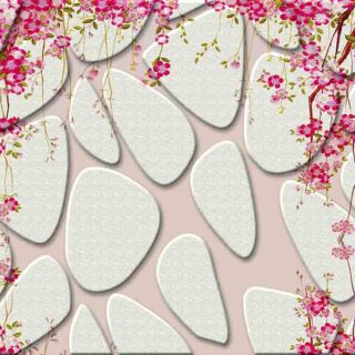 3D Stone Tiles and Flowers Wallpaper Mural