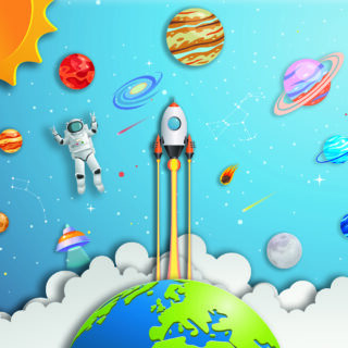 3D Space Rocket Inspiring Wallpaper for Kids Room