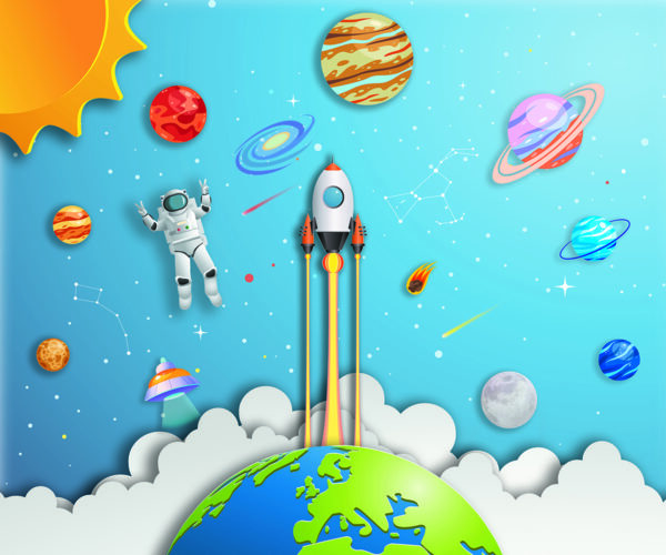 3D Space Rocket Inspiring Wallpaper for Kids Room - Magicdecor®