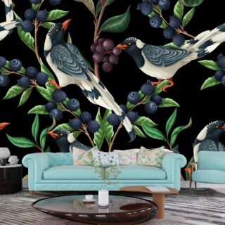 Birds and Berries Wallpaper Mural