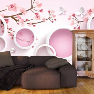 3D Circles and Flower Wallpaper for Living Room