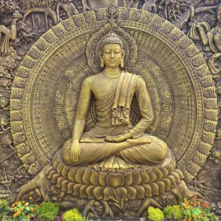 3D Buddha Statue Sitting on A Lotus Flower Wallpaper for Living Room