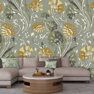 Yellow-Green Floral Harmony Wallpaper