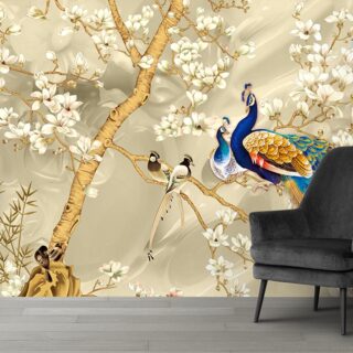 Birds on a Tree Branch Wallpaper Design