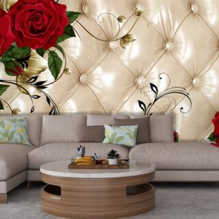 3D Beautiful Wallpaper Of Red Rose On A Cushion Background for Living Room