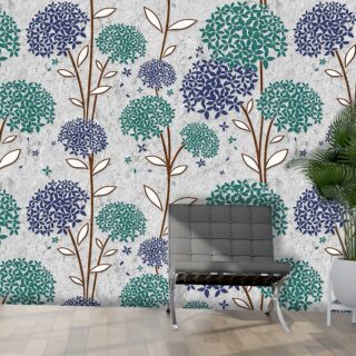 A Beautiful Green and Blue Flowers Pattern Wallpaper