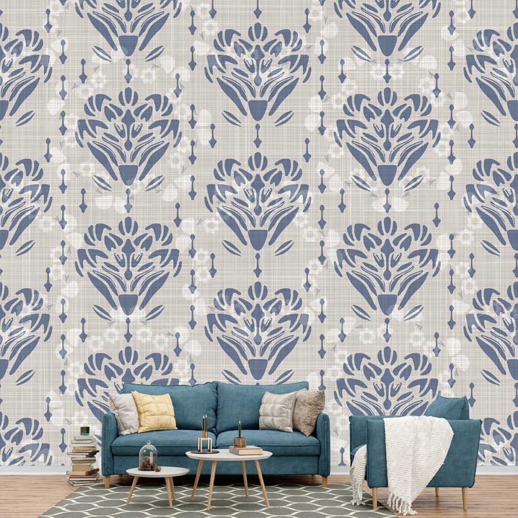 Living Room Wallpaper - Blue and white floral pattern - Magicdecor®