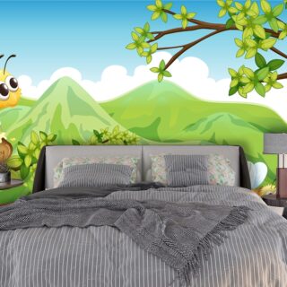 Happy Bees Collecting Honey Wallpaper Wall Mural