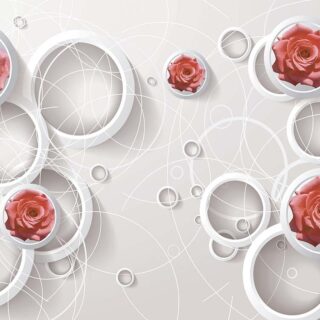 Wallpaper with 3D Circles and Roses for Wall