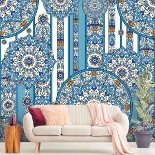 Wallpaper for House Wall, Circular designs on a striped surface