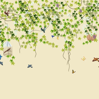 Wall Paper for Balcony, Hanging Leaves, birds and butterflies