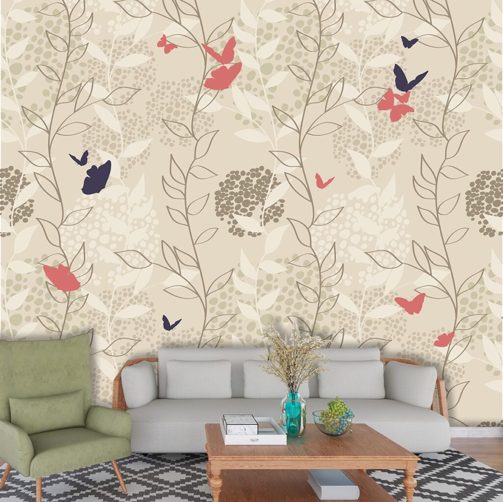Bedroom Wallpaper of Pattern of Flowers and Butterflies - Magicdecor®