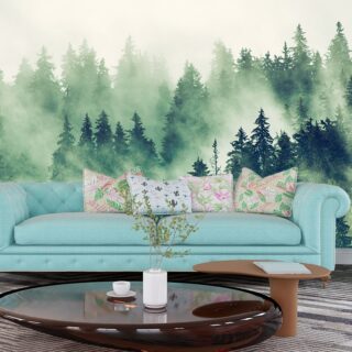 Fog-Clad Forest Serenity Wallpaper