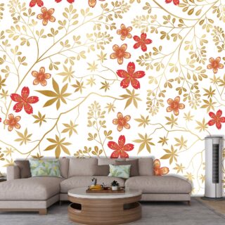 Red and Gold Floral Pattern Wallpaper for walls