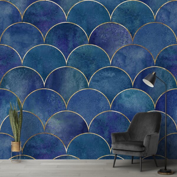 Fish Scale Pattern Blue Wallpaper for Drawing Room Magicdecor®