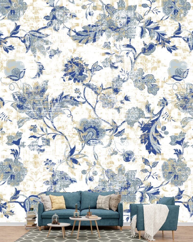 A blue and white floral Wallpaper for Drawing Room Magic Decor