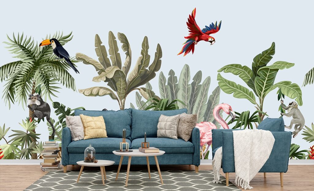 Tropical Wallpaper for Walls, Birds and Jungle Magic Decor
