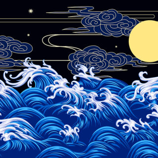 Ocean waves and moon wallpaper