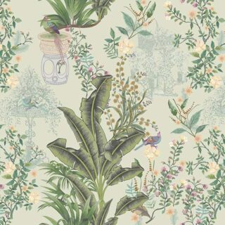 Wallpaper for House Wall, Pattern of plants and birds