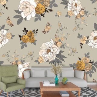 A Blossoming Heaven White and Golden Flowers Wallpaper