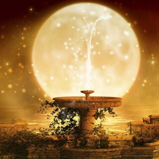 Full Moon and Fountain Wallpaper