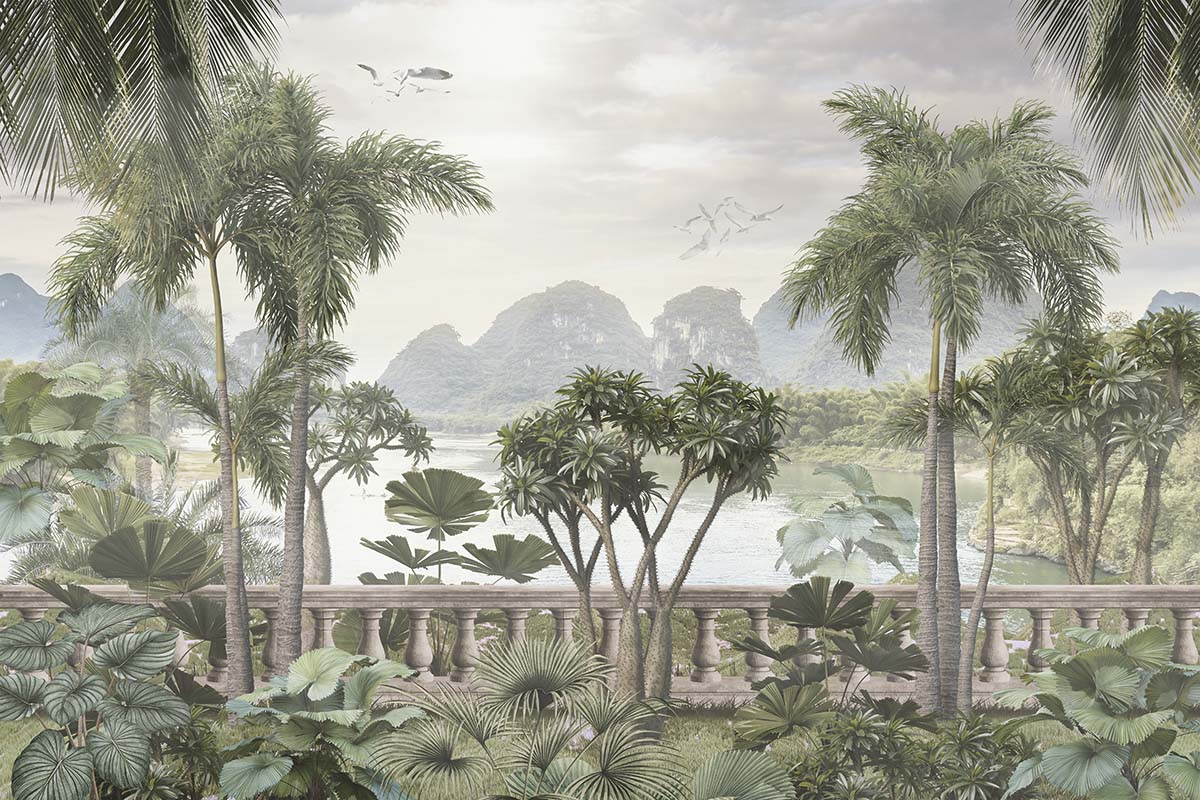 Bathroom Wallpaper Tropical island with palm trees Magic Decor