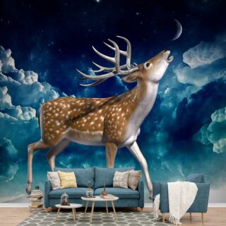3D Deer and Moon Wallpaper