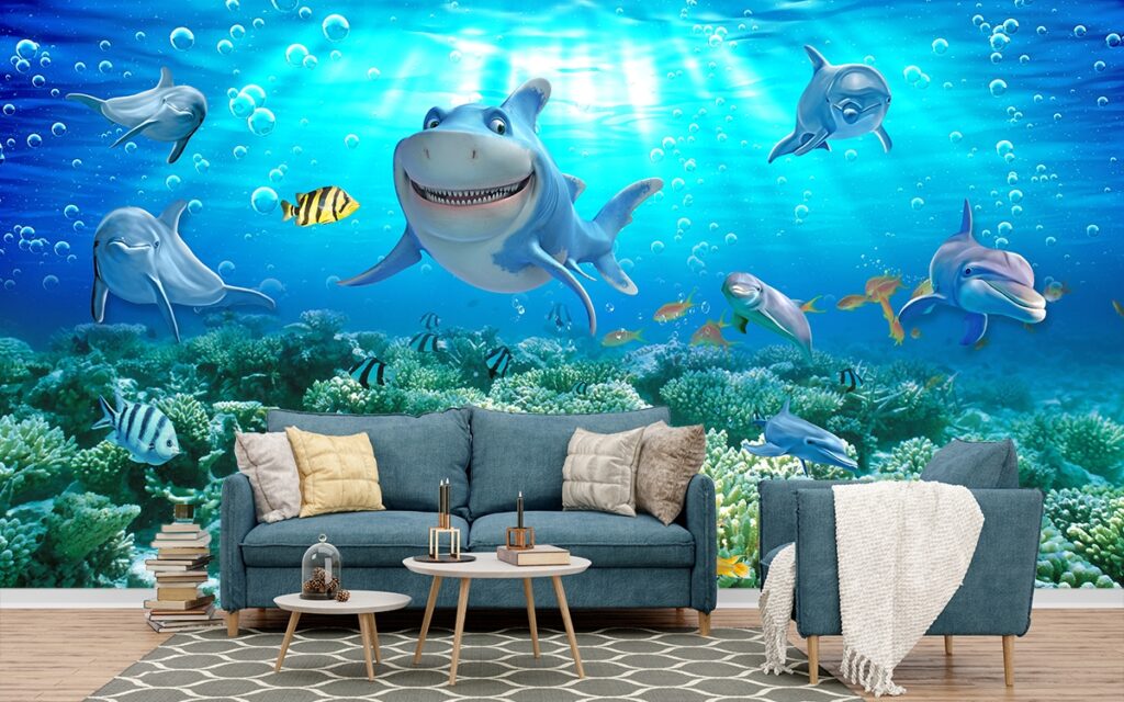 Kids Room Wallpaper - A shark swimming in the ocean